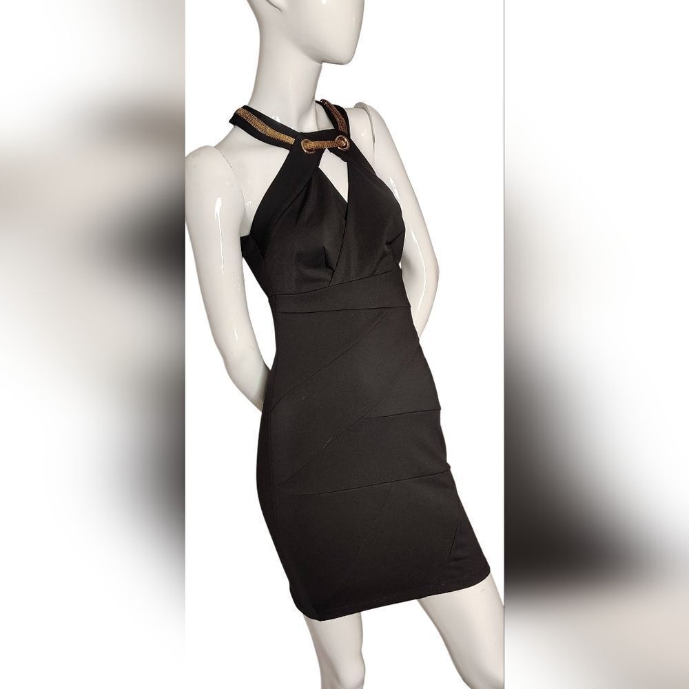 Le Chateau Black Halter Mini Dress with Gold Neck Chain Sx Xsmall Holiday Party - Picture 4 of 16